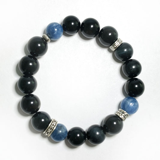 Natural Silver Obsidian & Blue Lace Agate Bracelet | Protection, Calmness & Balance | Inspired by Eastern Wisdom