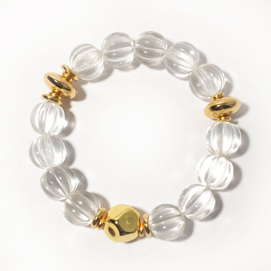 Natural Clear Quartz Bracelet with Gold Accents | Clarity & Positive Energy | Inspired by Eastern Wisdom