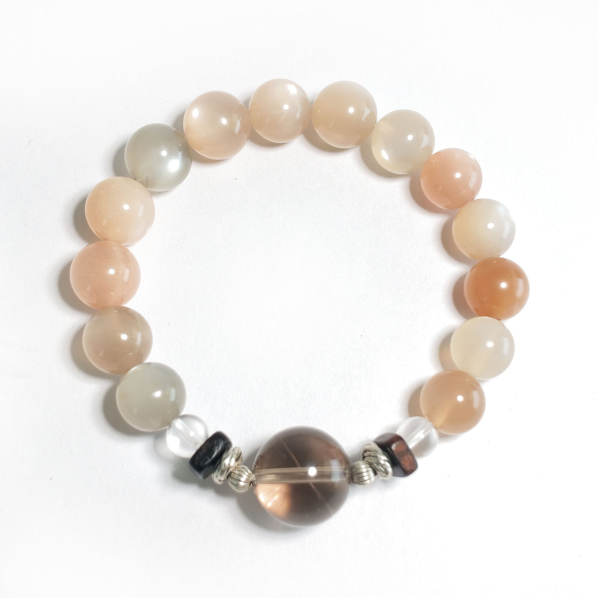 Natural Gray Moonstone, Orange Moonstone & Smoky Quartz Bracelet | Calmness, Grounding & Balance | Inspired by Eastern Wisdom