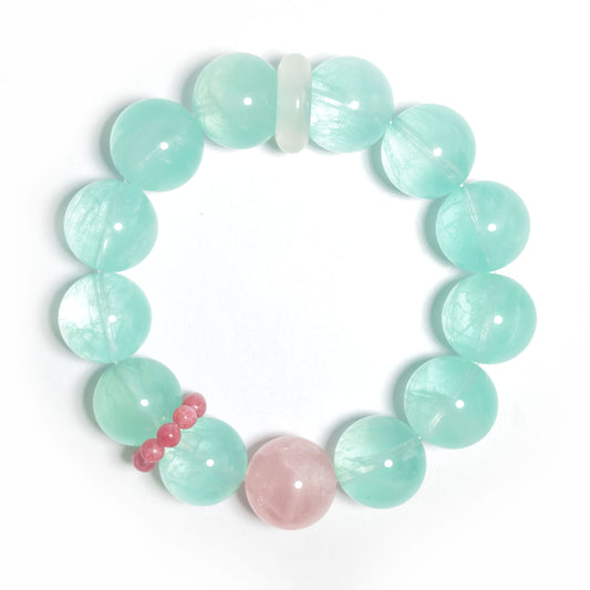 Natural Green Fluorite, Rose Quartz & White Chalcedony Bracelet | Growth, Love & Harmony | Inspired by Eastern Wisdom
