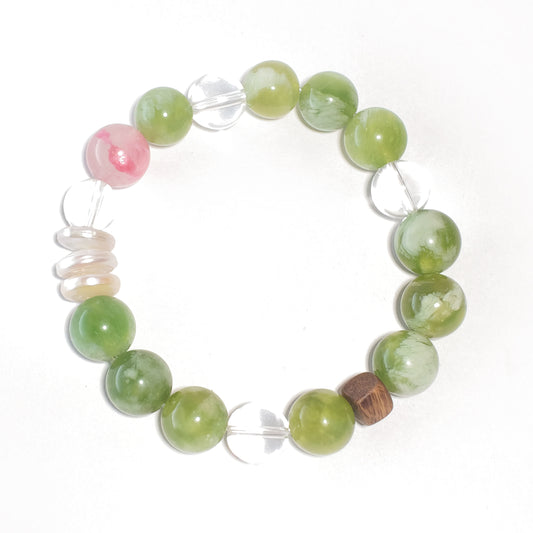Natural Xiuyan Jade, Rhodonite & Clear Quartz Bracelet | Love, Harmony & Emotional Balance | Inspired by Eastern Wisdom