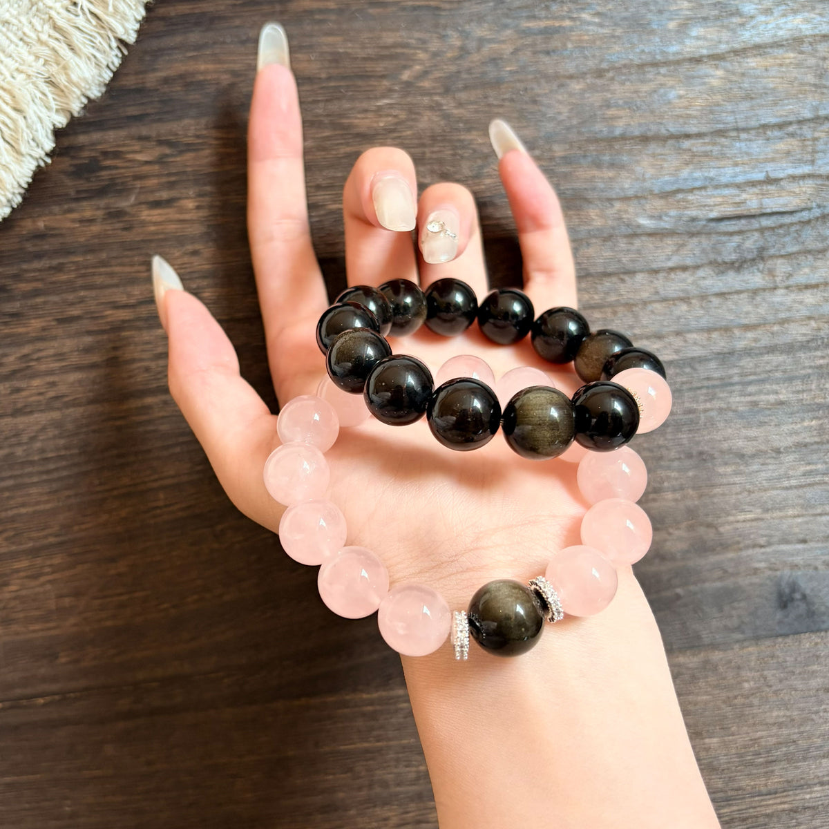 Natural Rose Quartz & Gold Obsidian Couple Crystal Bracelet – Love, Confidence & Emotional Balance Inspired by Eastern Wisdom
