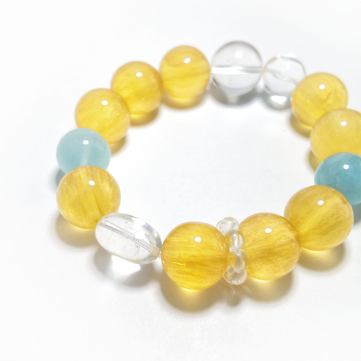 Natural Yellow Fluorite, Aquamarine & Clear Quartz Bracelet | Clarity, Calm & Fresh Energy | Inspired by Eastern Wisdom