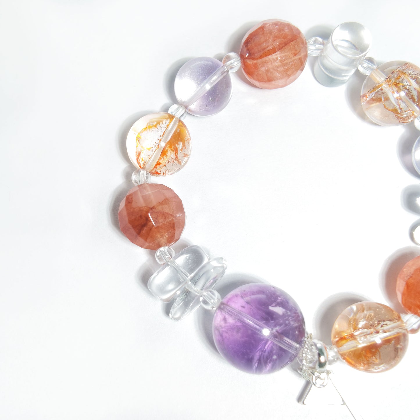 Natural Red Phantom Quartz, Amethyst & Clear Quartz Bracelet | Passion, Wisdom & Balance | Inspired by Eastern Wisdom