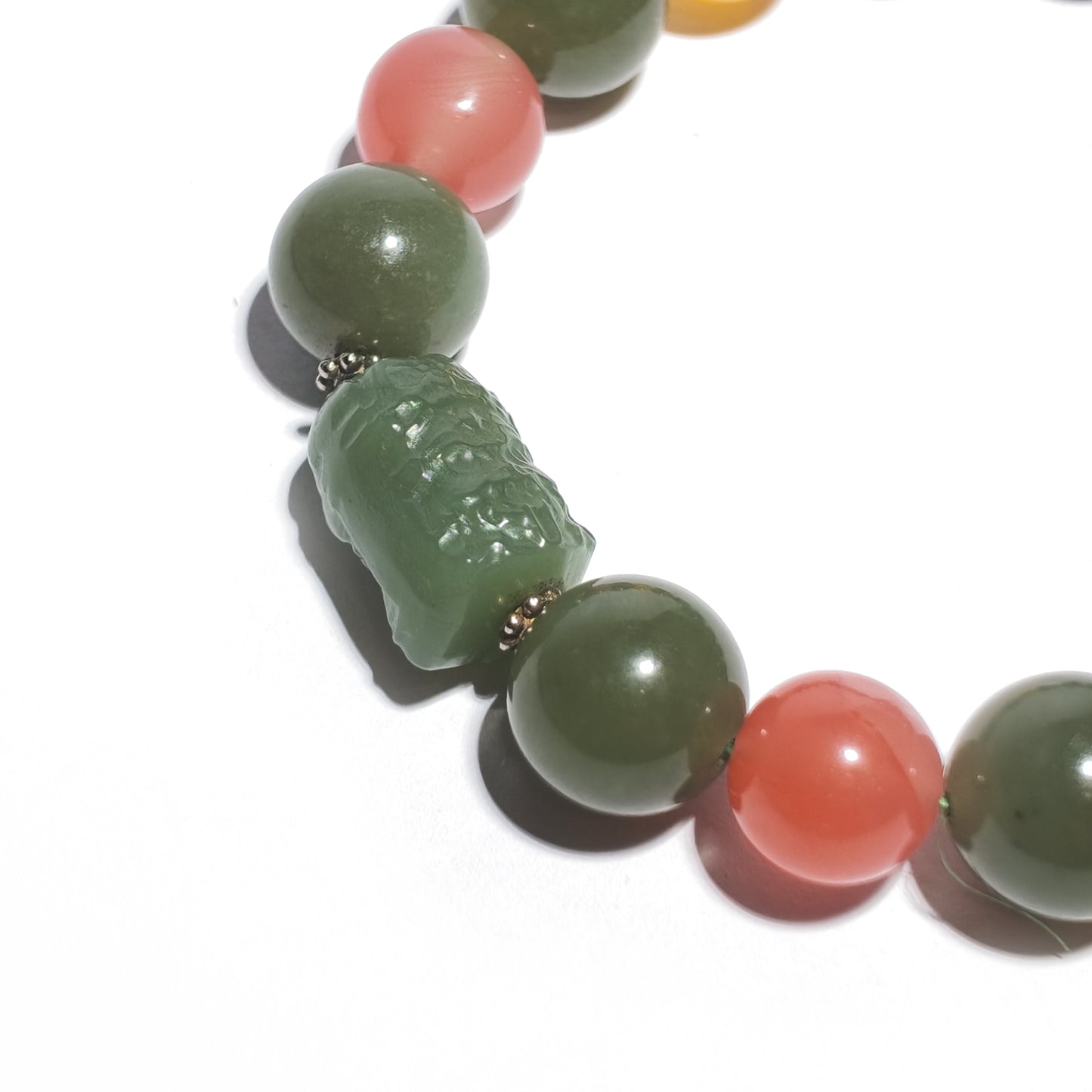 Natural Hetian Jade, Amber & Nanhong Agate Bracelet | Harmony, Protection & Good Fortune | Inspired by Eastern Wisdom