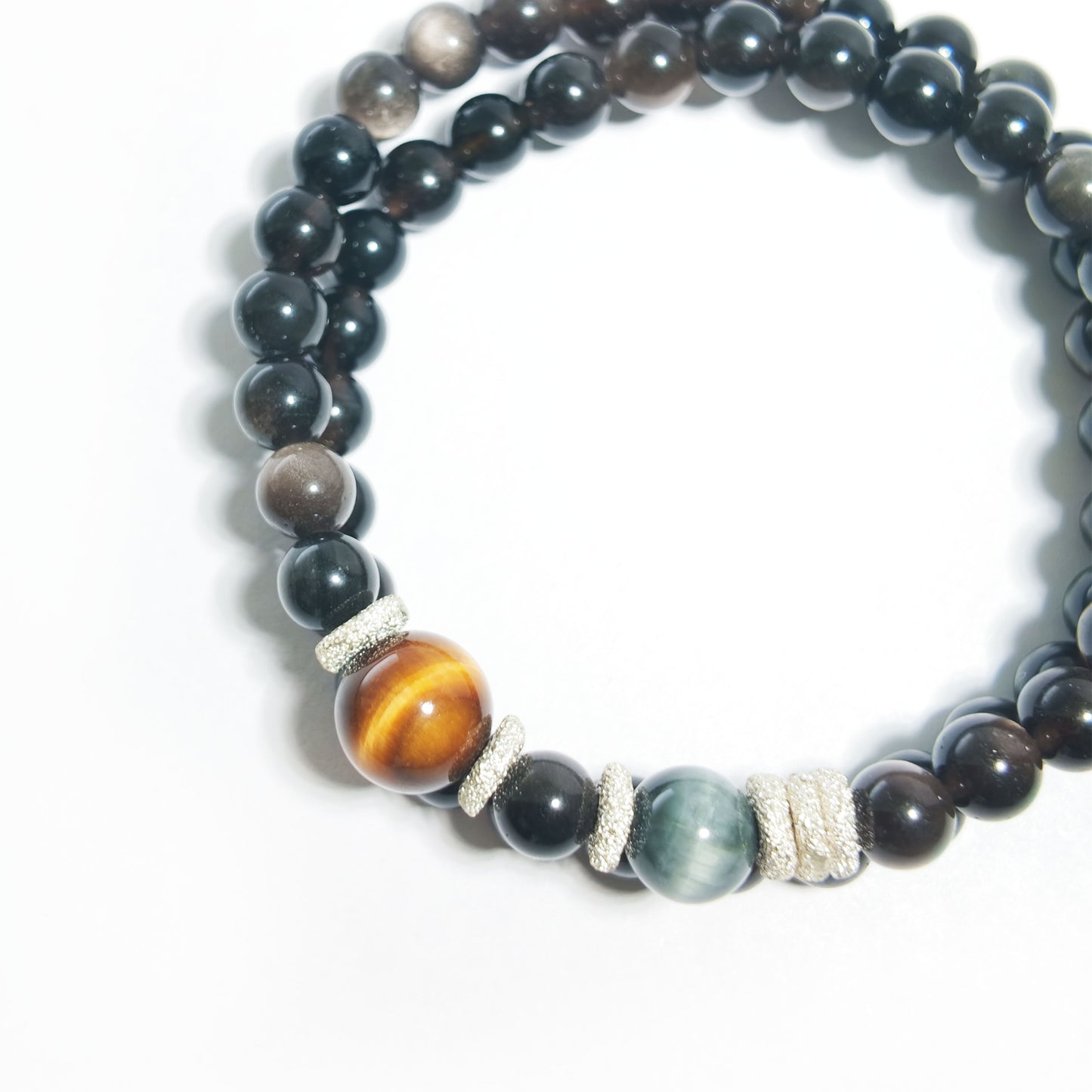 Natural Silver Obsidian & Tiger's Eye Bracelet | Protection, Courage & Inner Strength | Inspired by Eastern Wisdom