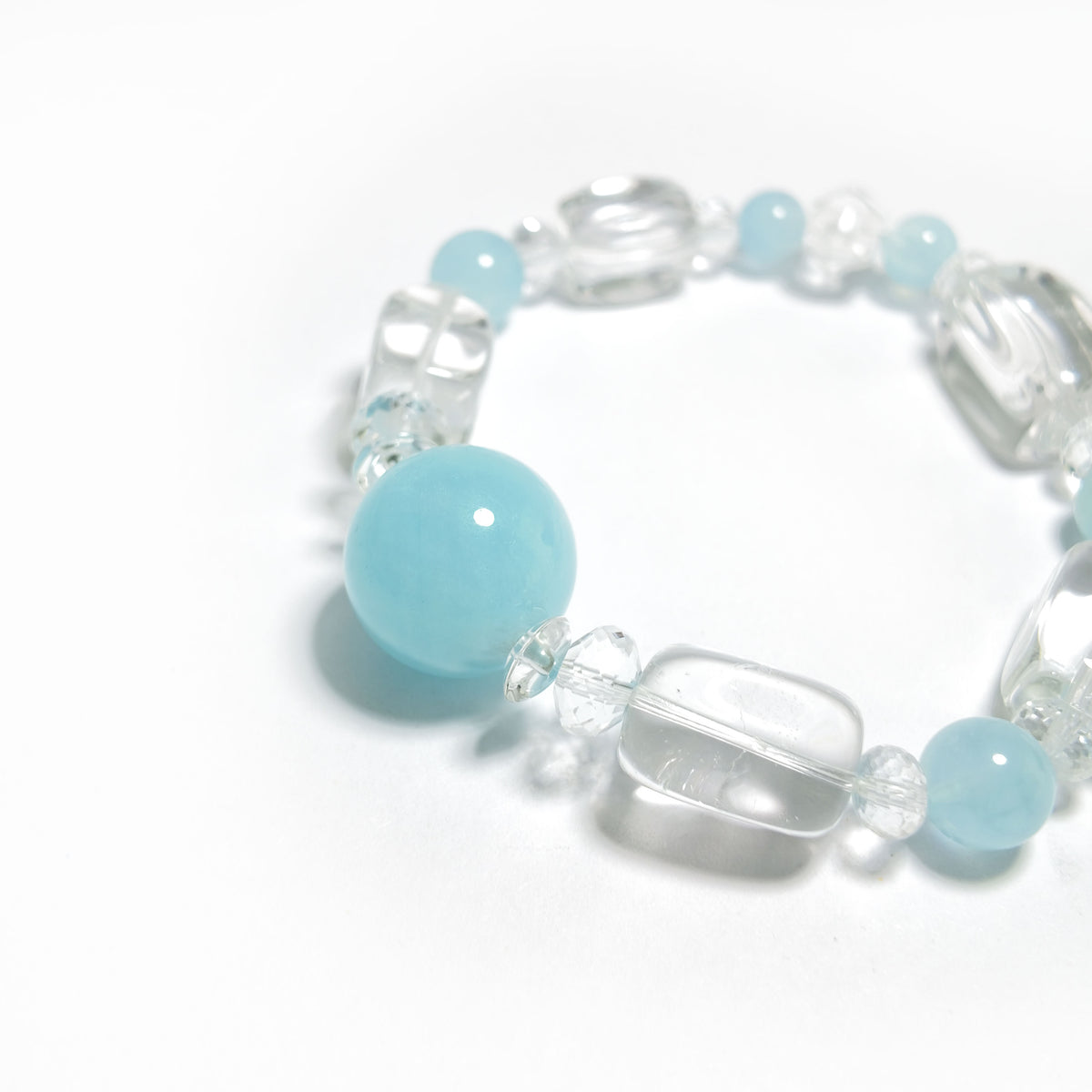 Natural Clear Quartz & Aquamarine Barrel Bead Bracelet | Clarity, Peace & Balance | Inspired by Eastern Wisdom