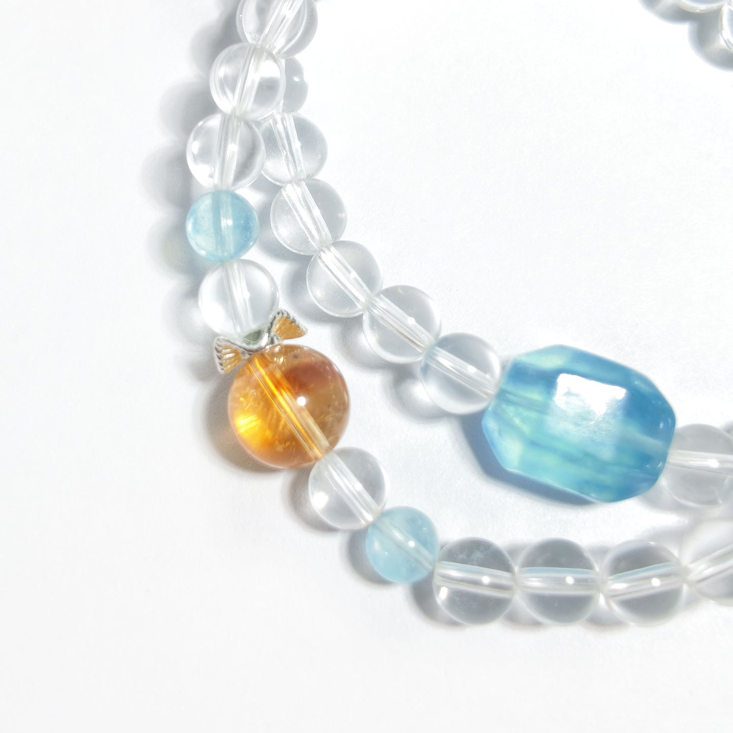 Natural Clear Quartz, Aquamarine, Moonstone & Golden Rutilated Quartz Double Layer Bracelet | Protection, Good Luck & Balance | Inspired by Eastern Wisdom