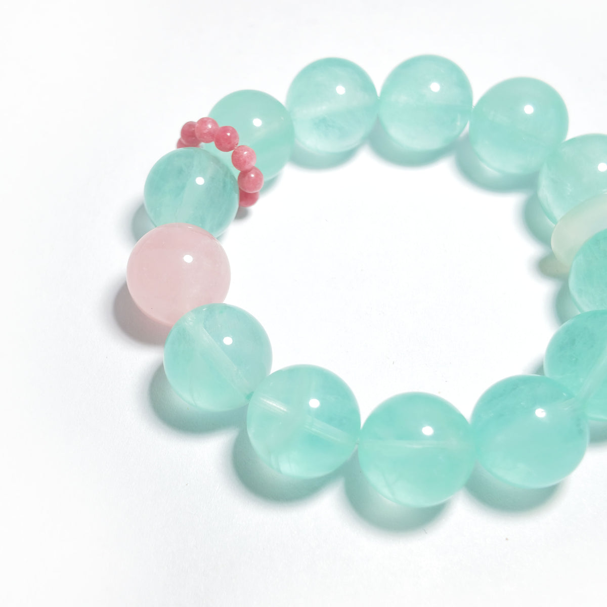Natural Green Fluorite, Rose Quartz & White Chalcedony Bracelet | Growth, Love & Harmony | Inspired by Eastern Wisdom