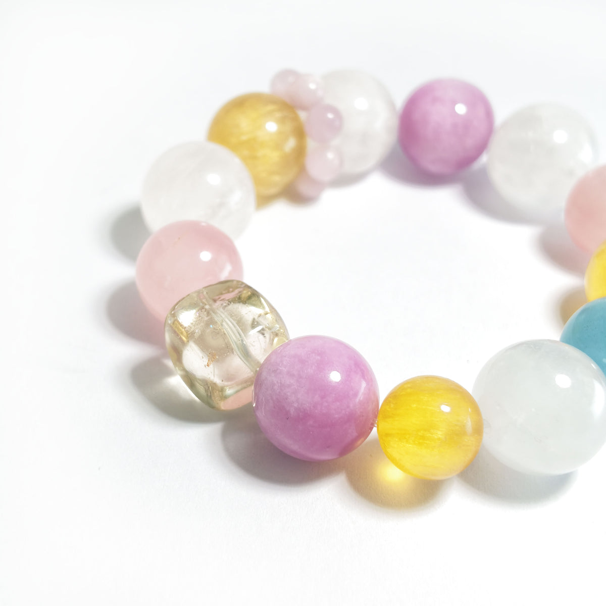 Natural Fluorite, Kunzite, Citrine, Clear Quartz, Rose Quartz & Aquamarine Bracelet | Balance, Harmony & Positive Energy | Inspired by Eastern Wisdom