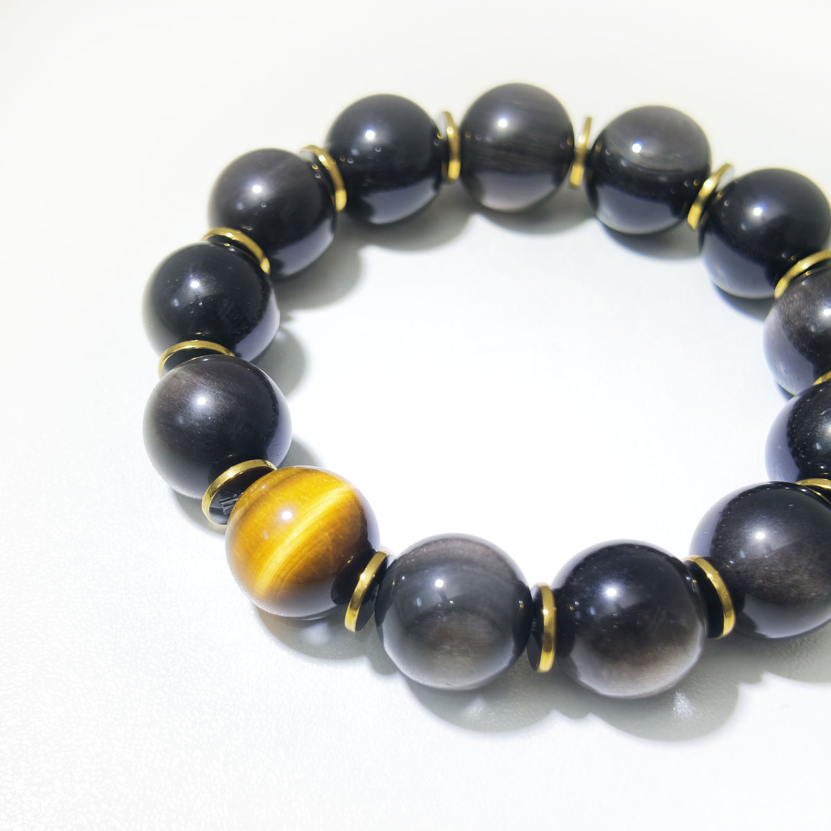 Natural Silver Obsidian & Tiger’s Eye Crystal Bracelet – Protection, Confidence & Strength Inspired by Eastern Wisdom