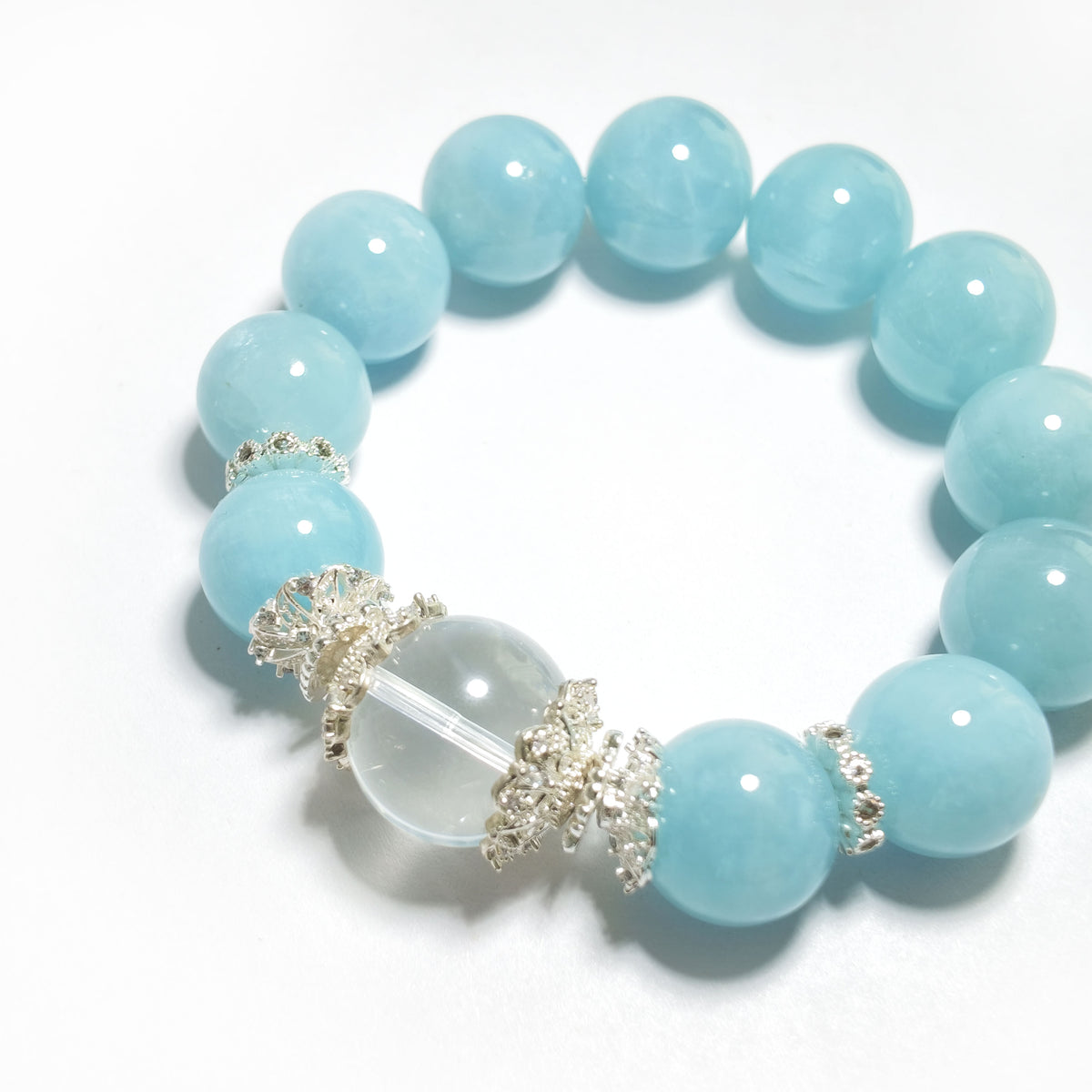 Natural Aquamarine & Clear Quartz Bracelet | Calmness, Protection & Harmony | Inspired by Eastern Wisdom