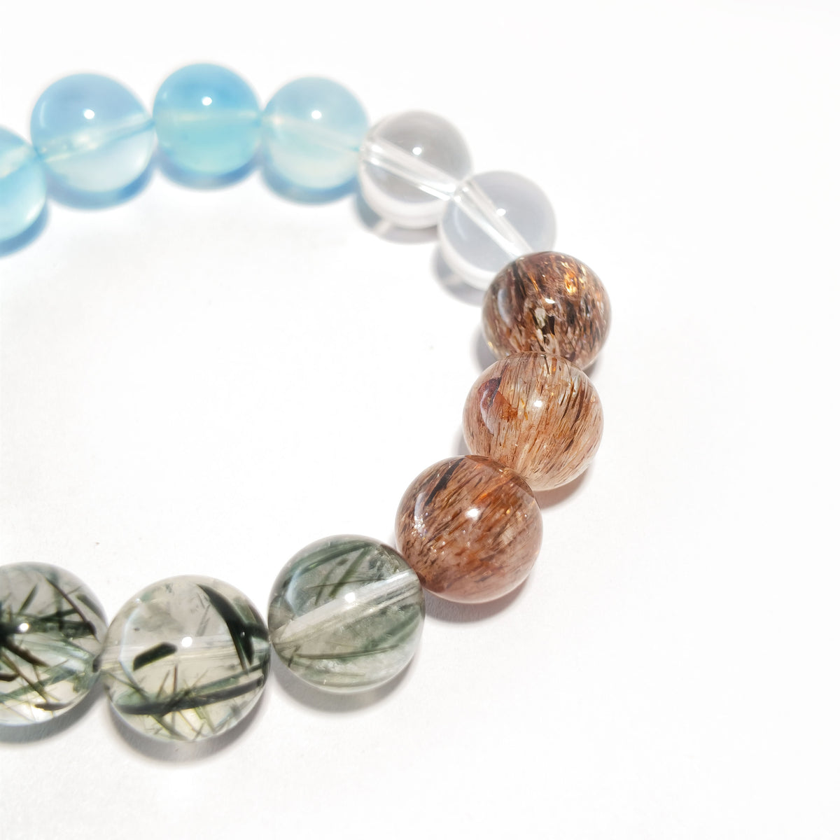 Natural Aquamarine & Black Super Seven Quartz Bracelet | Calm, Protection & Inner Strength | Inspired by Eastern Wisdom
