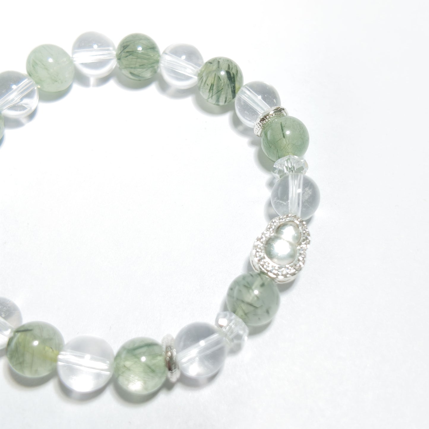 Natural Clear Quartz & Green Rutilated Quartz Bracelet | Growth, Prosperity & Clarity | Inspired by Eastern Wisdom