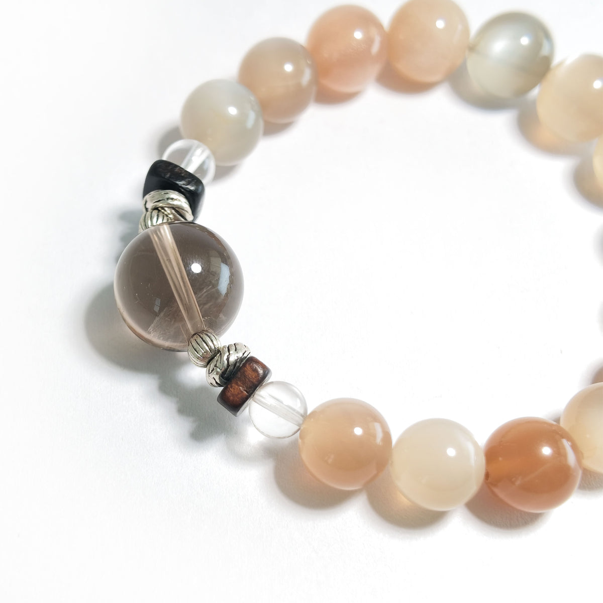 Natural Gray Moonstone, Orange Moonstone & Smoky Quartz Bracelet | Calmness, Grounding & Balance | Inspired by Eastern Wisdom