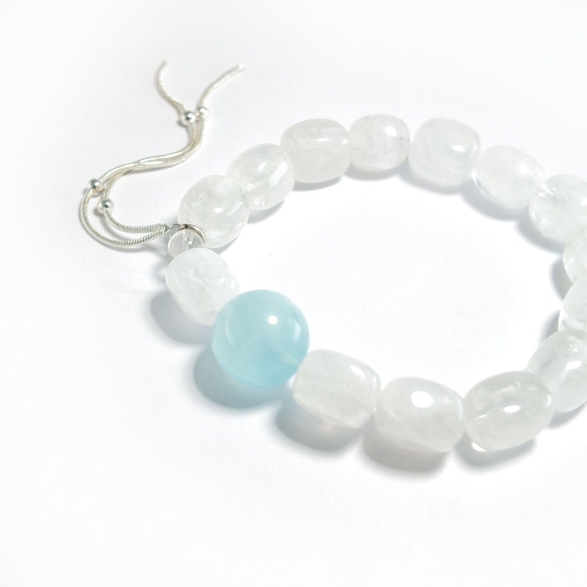 Natural Clear Quartz & Aquamarine Bracelet with Silver Chain | Calmness, Protection & Elegance | Inspired by Eastern Wisdom