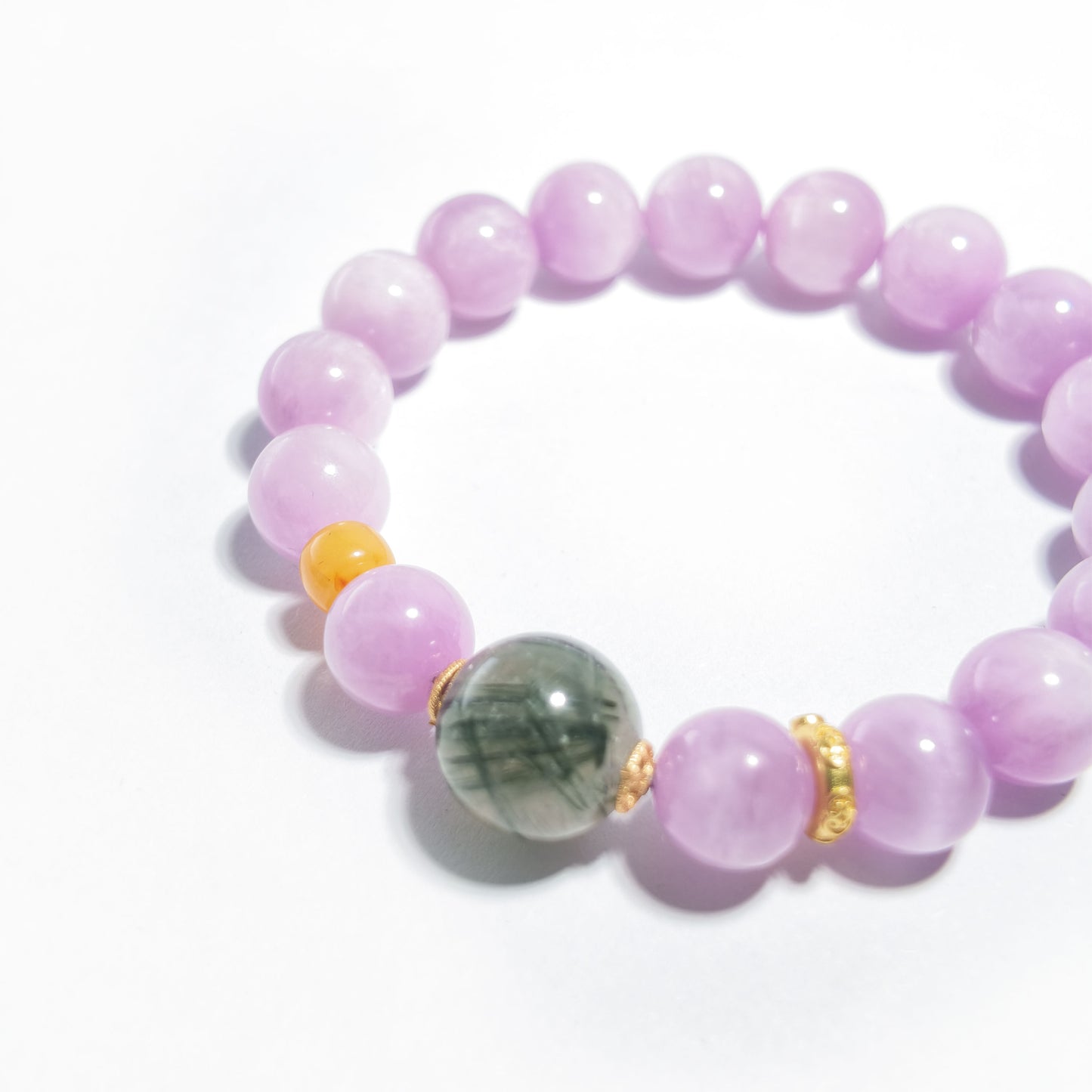 Natural Kunzite & Green Rutilated Quartz Bracelet | Love, Growth & Harmony | Inspired by Eastern Wisdom