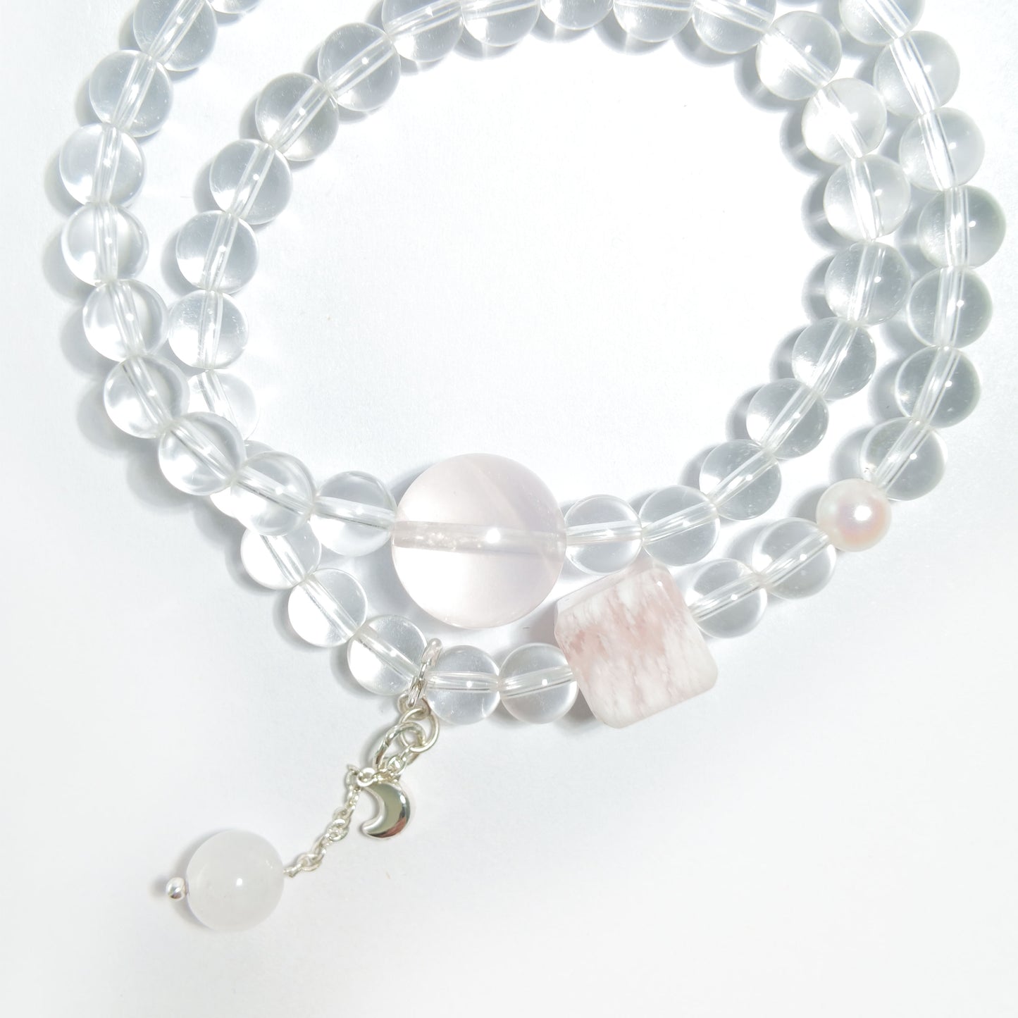 Natural Clear Quartz, Snowflake Phantom Quartz & Rose Quartz Bracelet | Purity, Love & New Beginnings