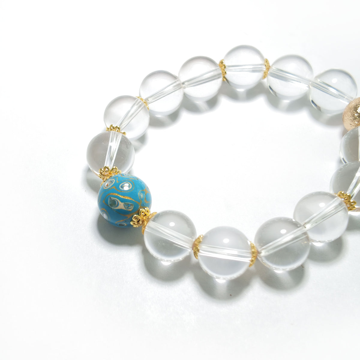 Natural Clear Quartz & Blue Lacquer Bead Bracelet | Clarity, Harmony & Positive Energy | Inspired by Eastern Wisdom
