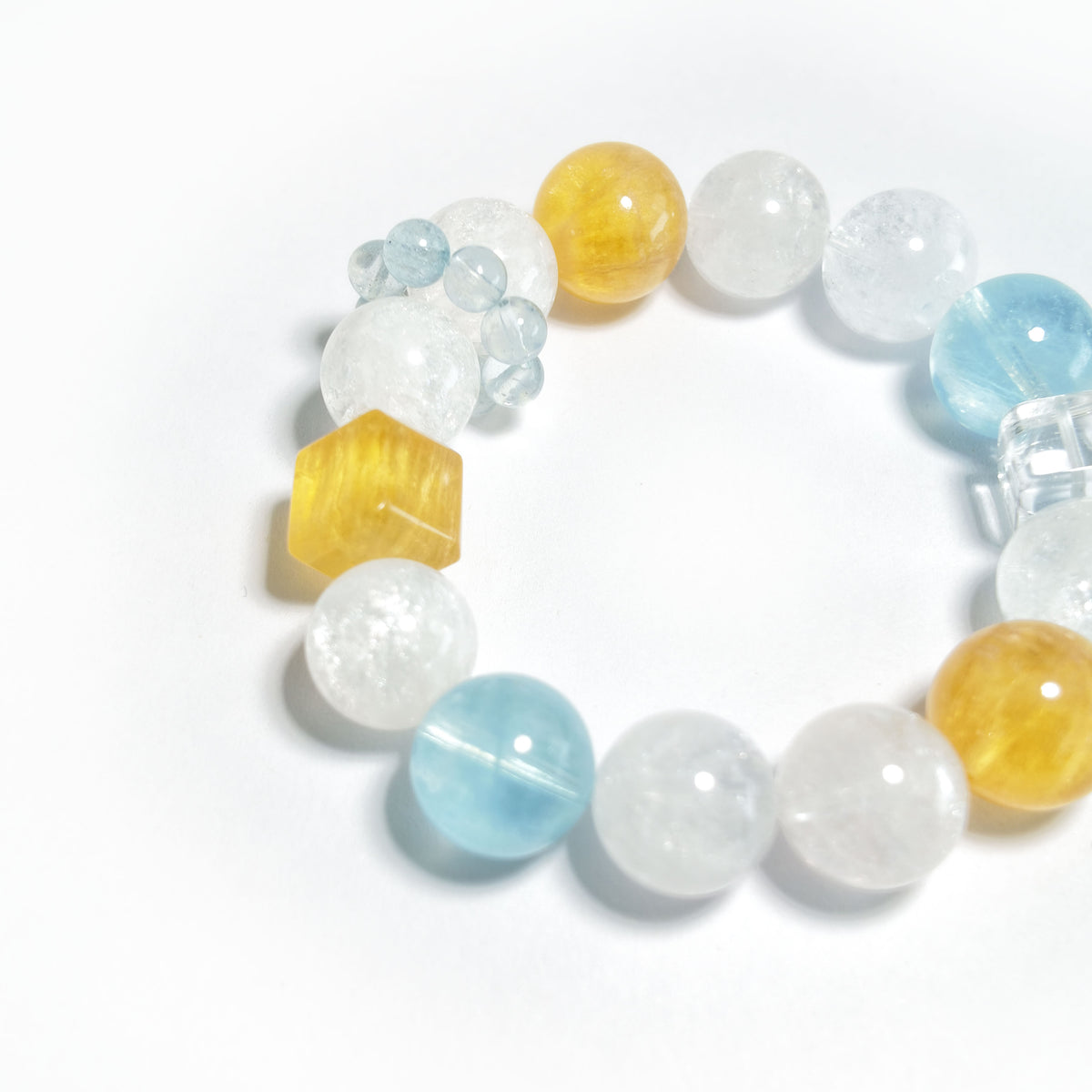 Natural Clear Quartz, Aquamarine & Citrine Bracelet | Clarity, Calmness & Good Fortune | Inspired by Eastern Wisdom