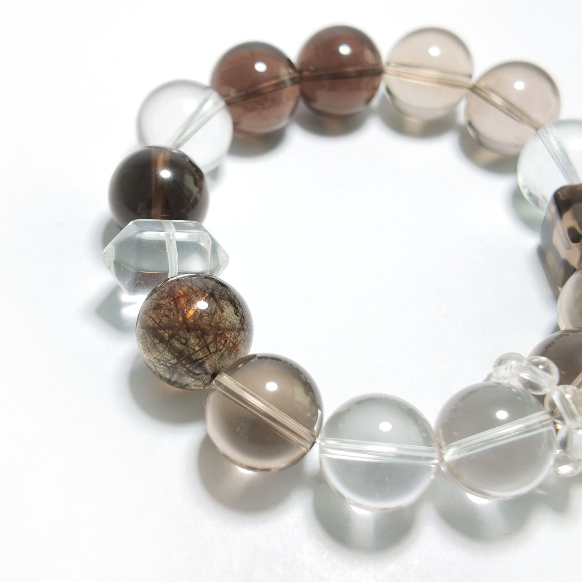 Natural Smoky Quartz, Black Rutilated Quartz & Clear Quartz Bracelet | Grounding, Protection & Balance | Inspired by Eastern Wisdom