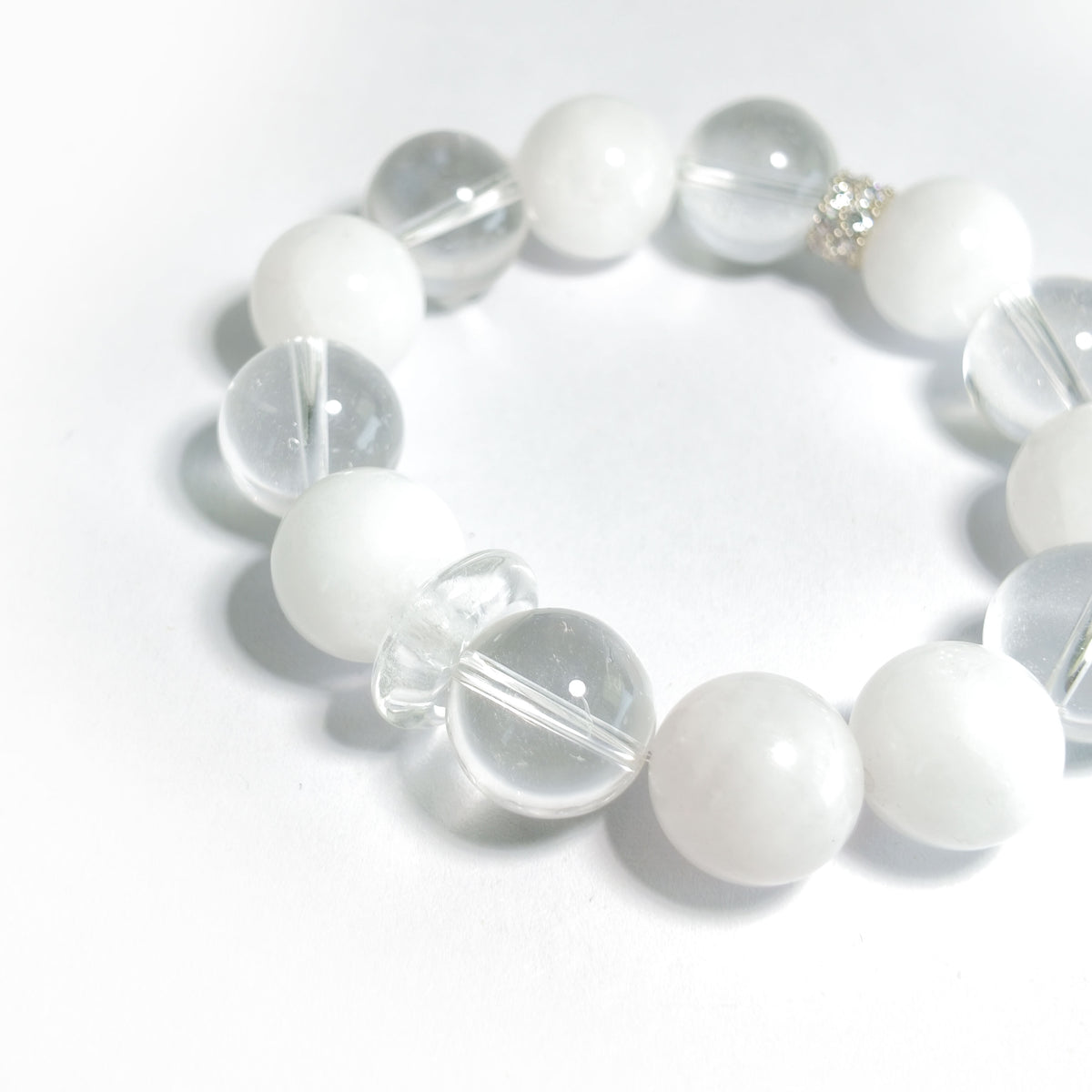 Natural White Chalcedony & Clear Quartz Bracelet | Purity, Harmony & Balance | Inspired by Eastern Wisdom