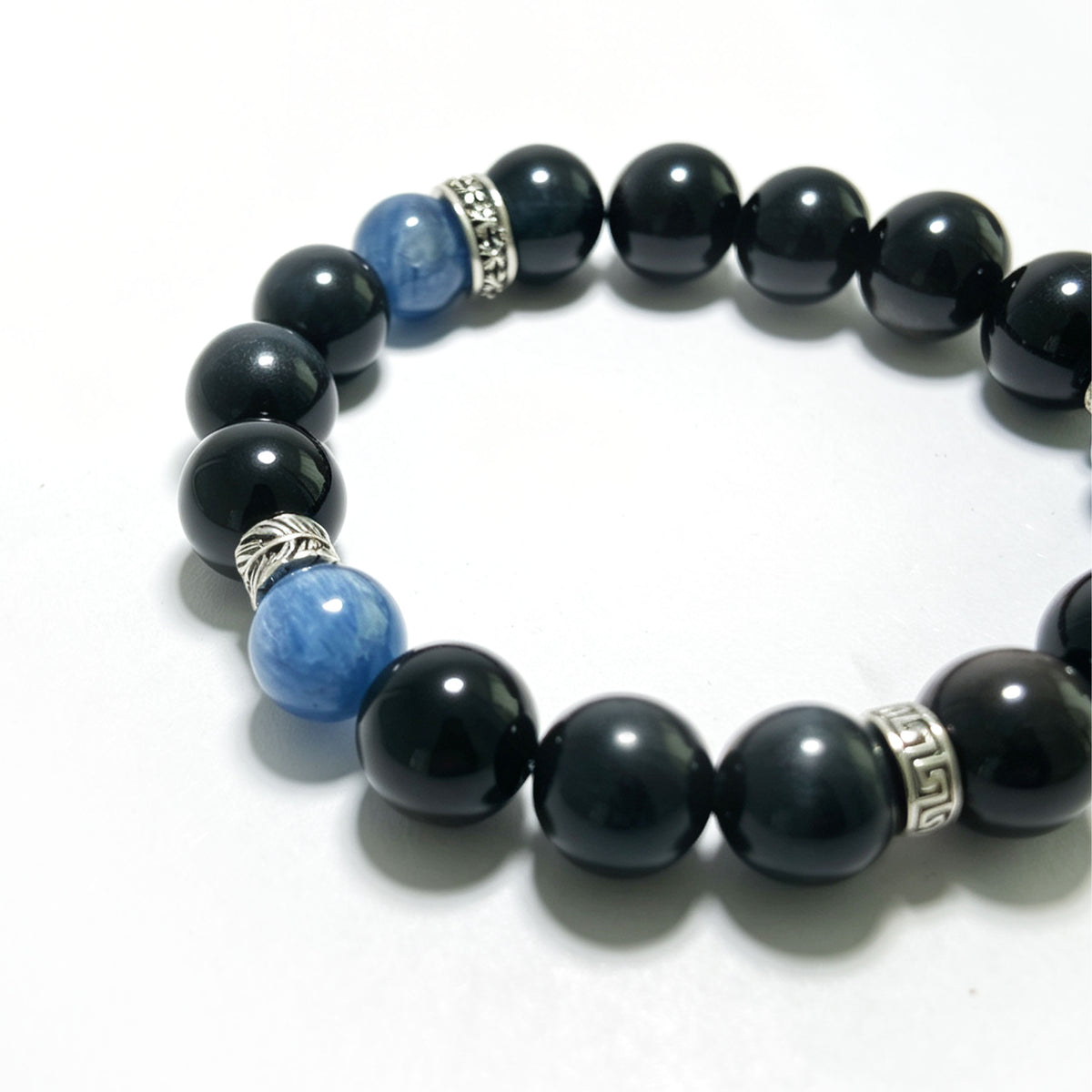 Natural Silver Obsidian & Blue Lace Agate Bracelet | Protection, Calmness & Balance | Inspired by Eastern Wisdom