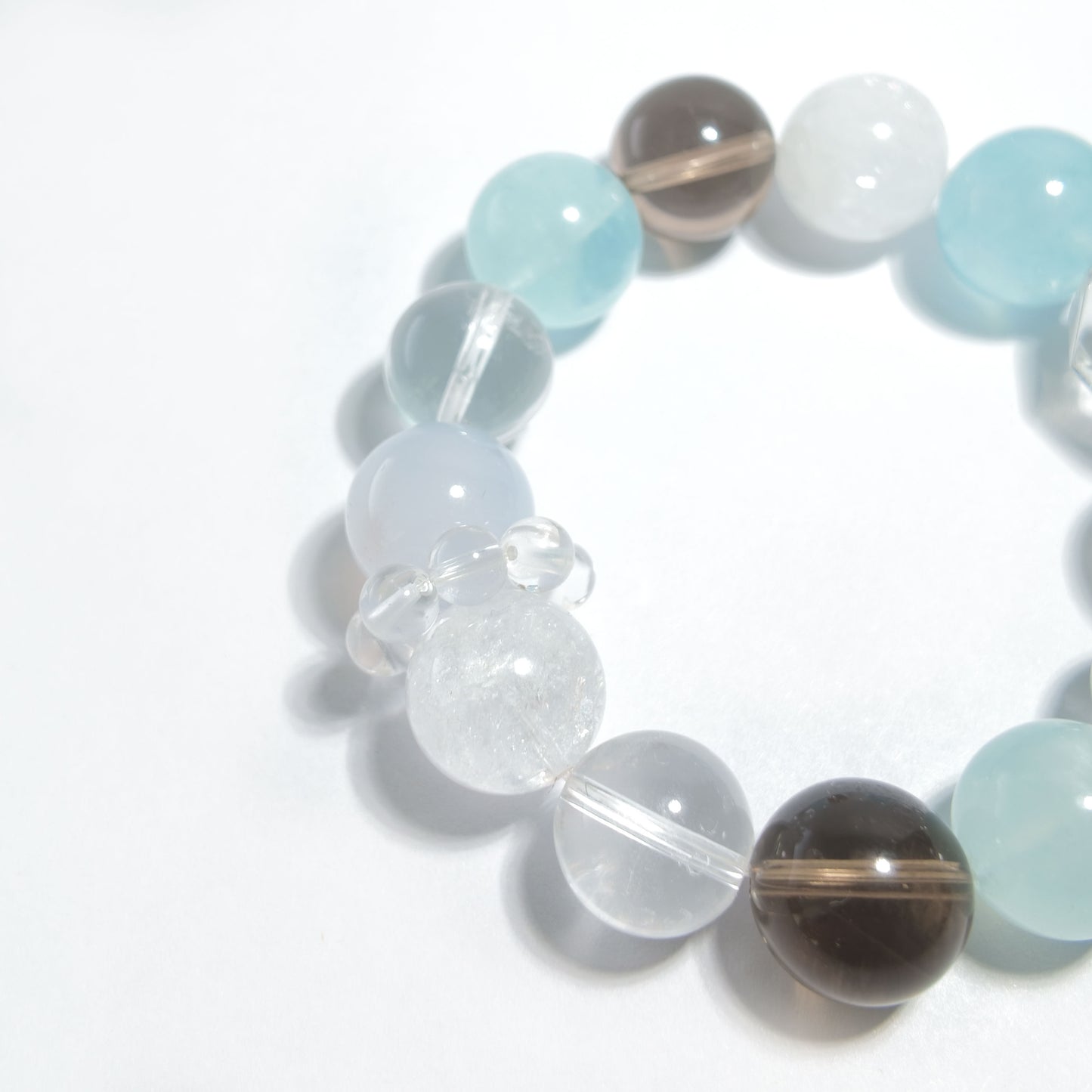Natural Aquamarine, Clear Quartz, Smoky Quartz & White Moonstone Chalcedony Bracelet | Calmness, Balance & Protection | Inspired by Eastern Wisdom