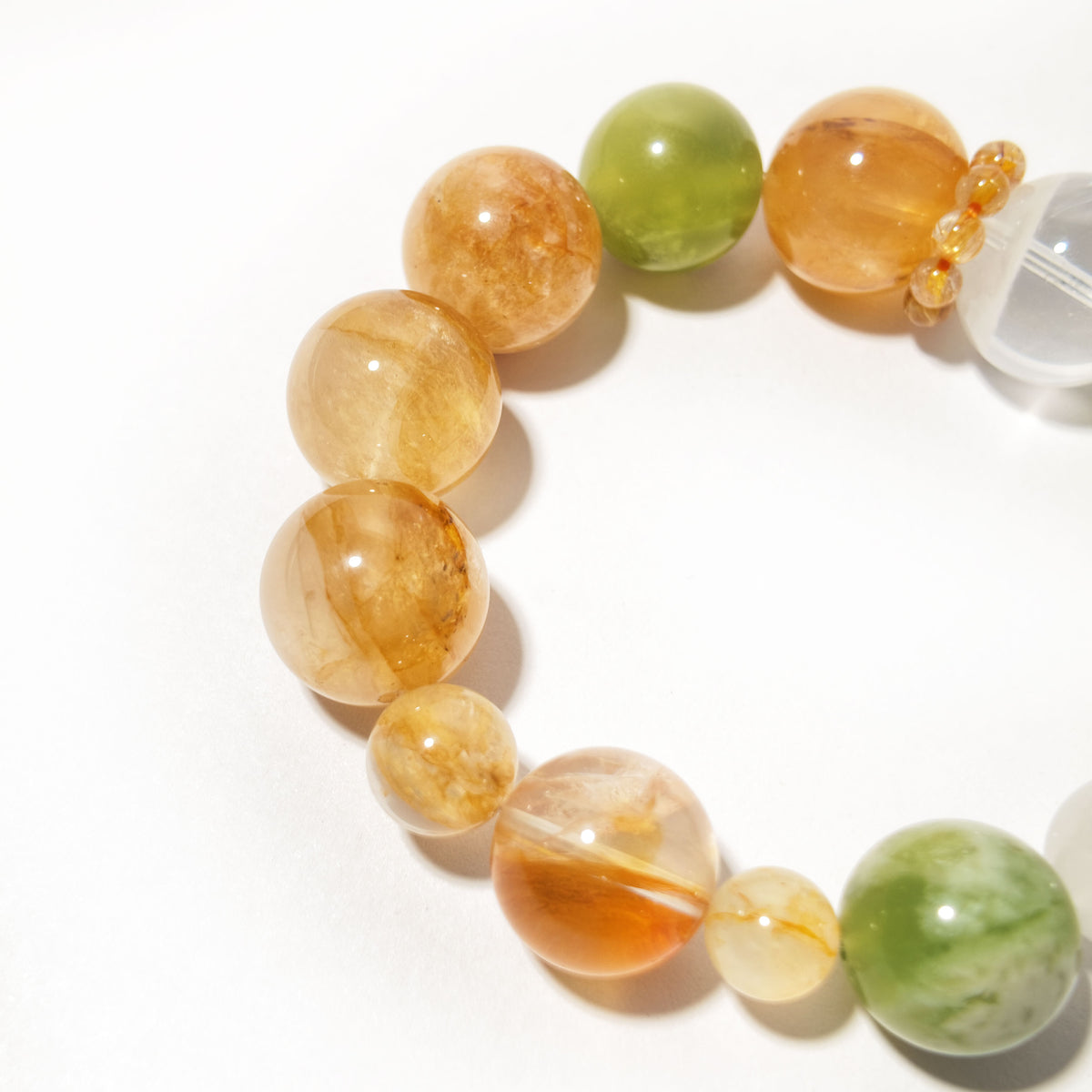 Natural Yellow Flower Quartz, Xiuyan Jade & Clear Quartz Bracelet | Prosperity, Harmony & Balance | Inspired by Eastern Wisdom