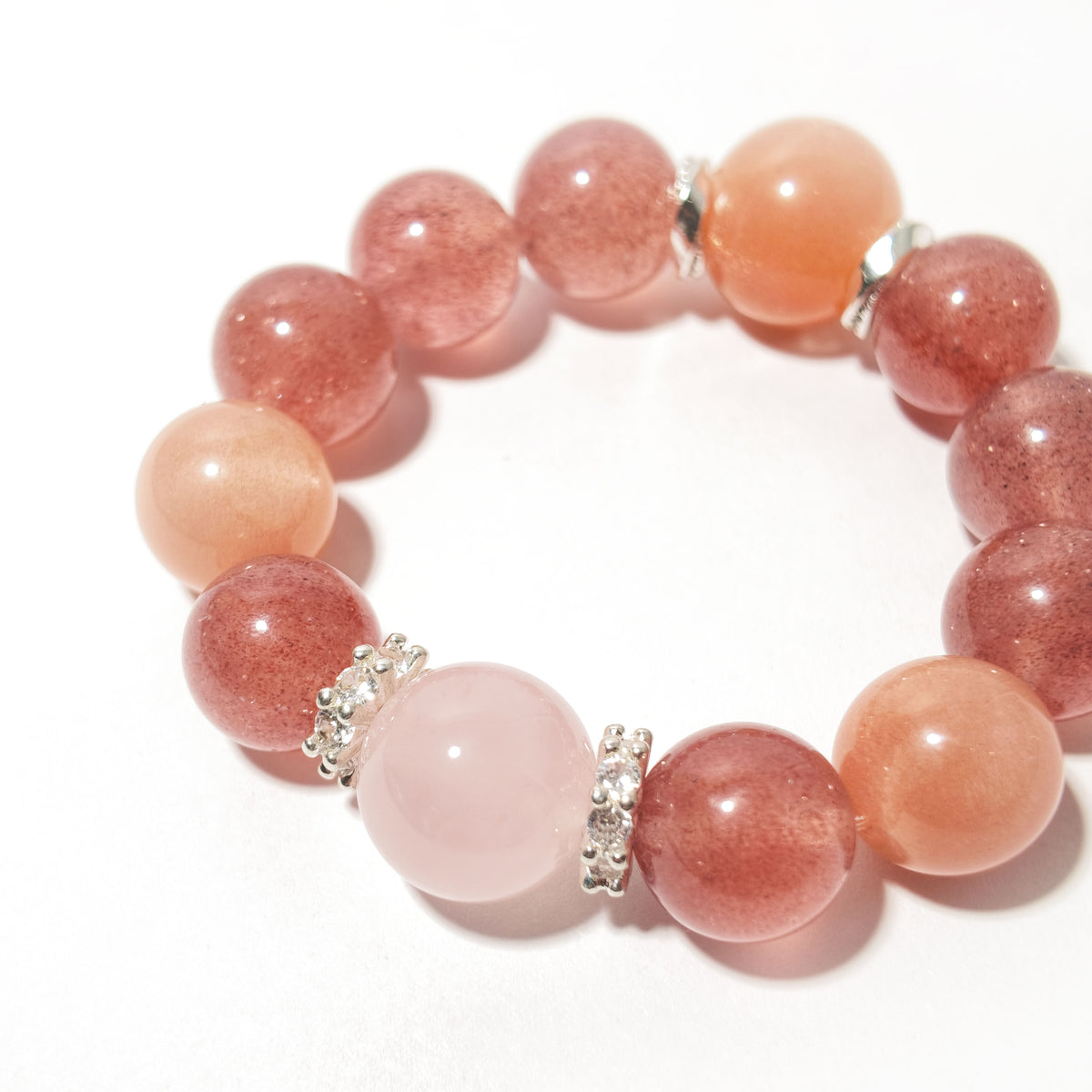 Natural Strawberry Quartz, Sunstone & Rose Quartz Bracelet | Love & Confidence | Inspired by Eastern Wisdom