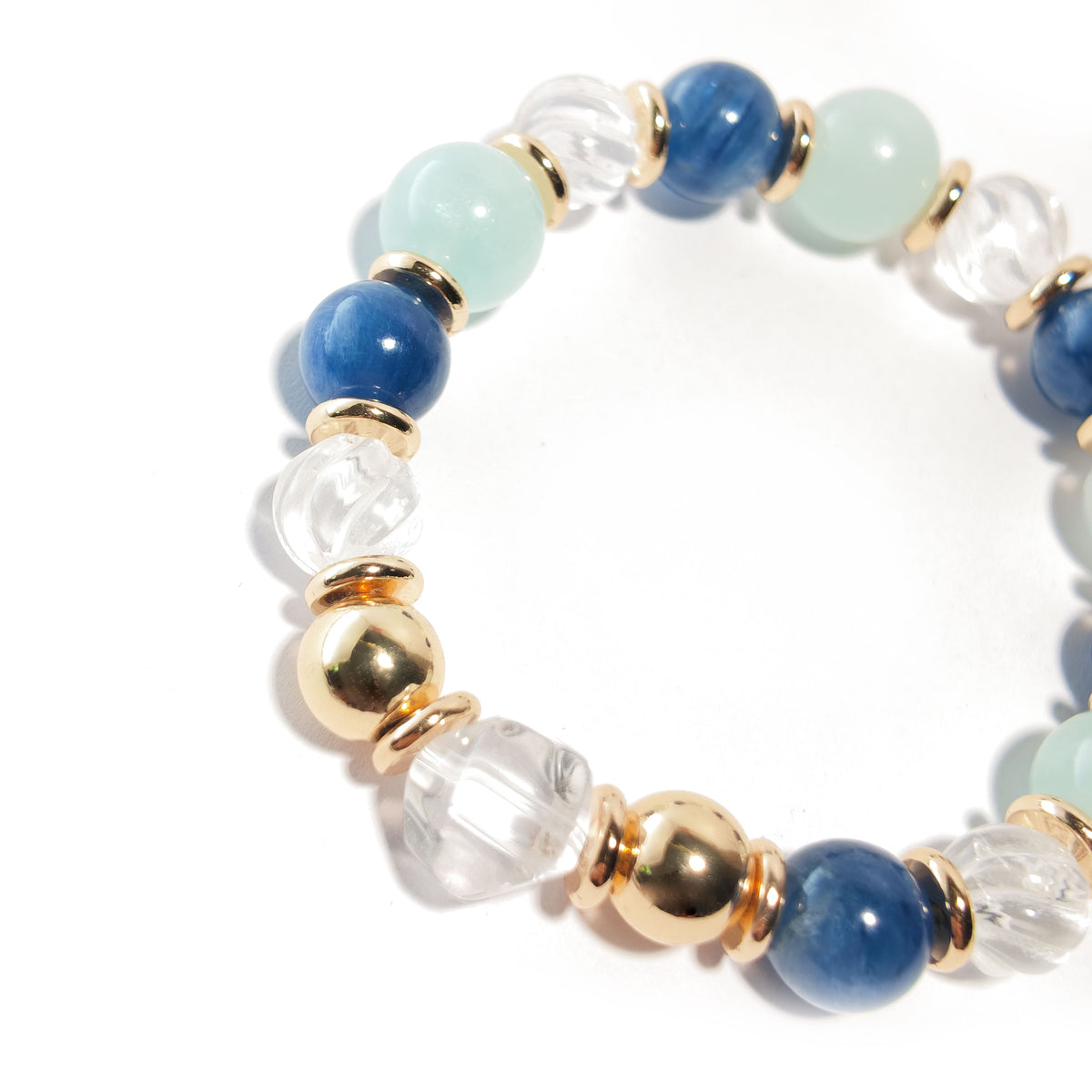 Natural Blue Lace Agate, Aquamarine & Clear Quartz Bracelet | Communication, Calm & Harmony | Inspired by Eastern Wisdom