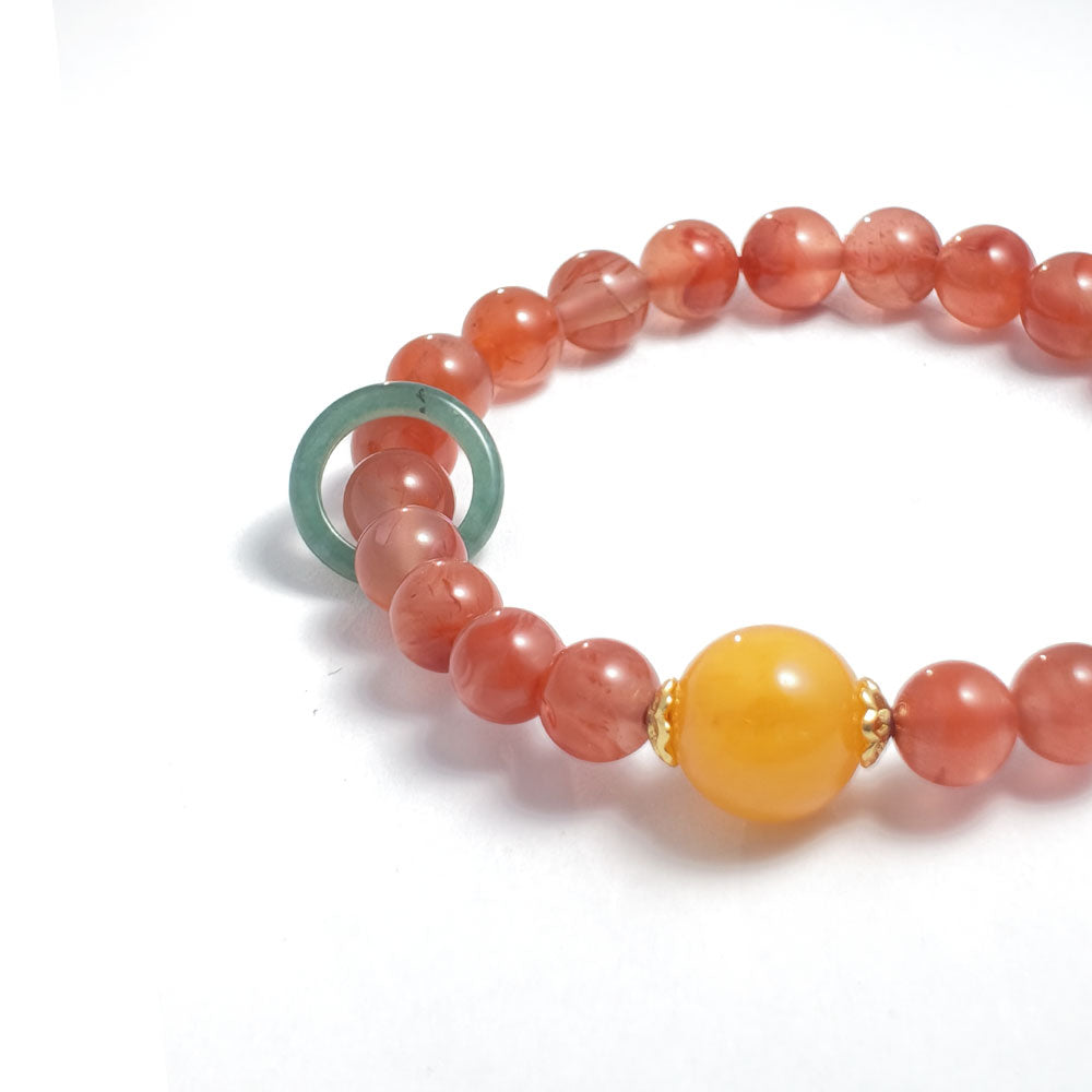 Natural Nanhong Agate, Amber & Hetian Jade Bracelet | Good Fortune & Protection | Inspired by Eastern Wisdom