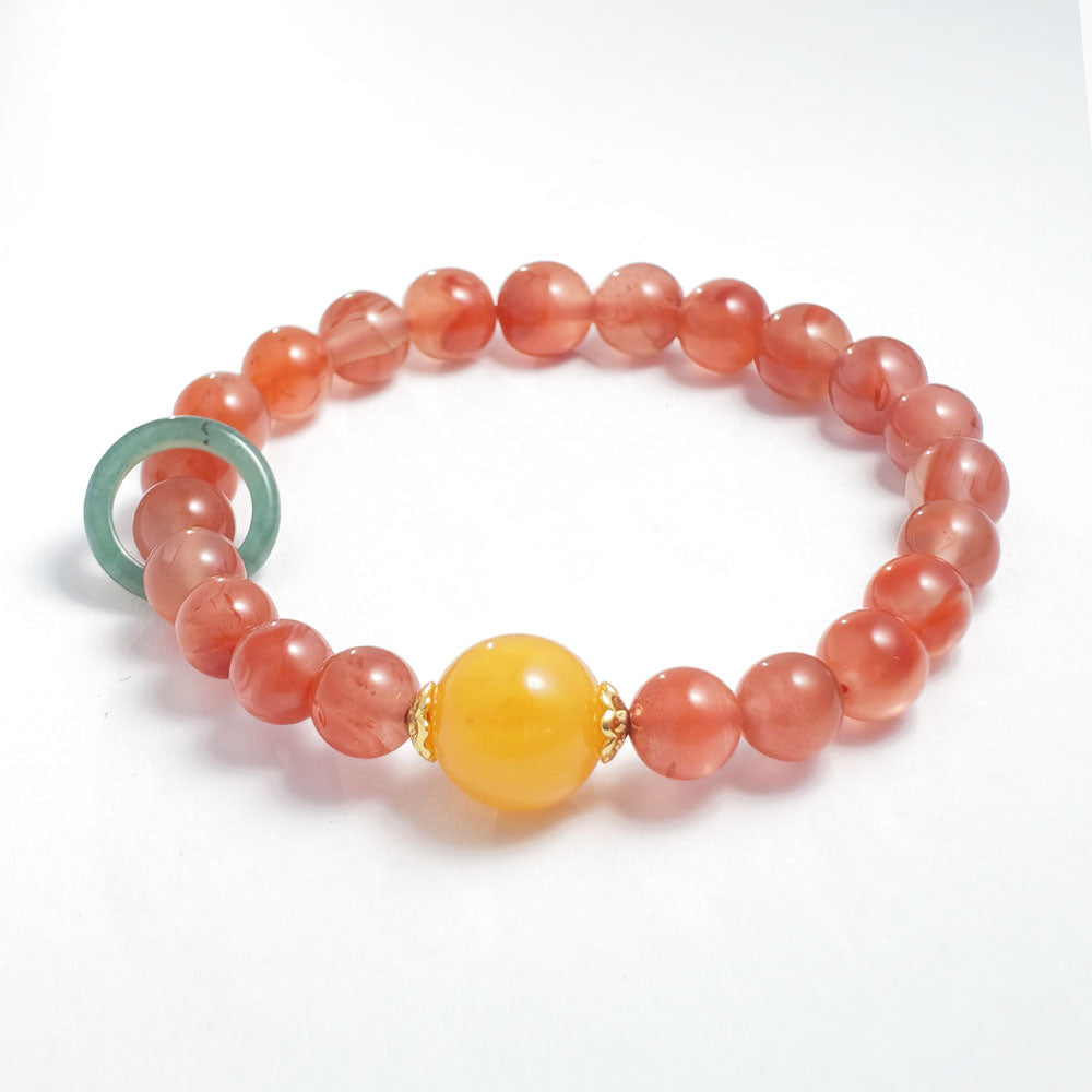 Natural Nanhong Agate, Amber & Hetian Jade Bracelet | Good Fortune & Protection | Inspired by Eastern Wisdom