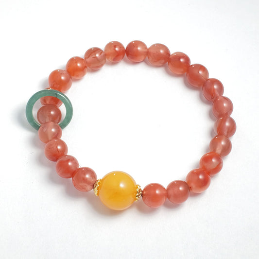 Natural Nanhong Agate, Amber & Hetian Jade Bracelet | Good Fortune & Protection | Inspired by Eastern Wisdom