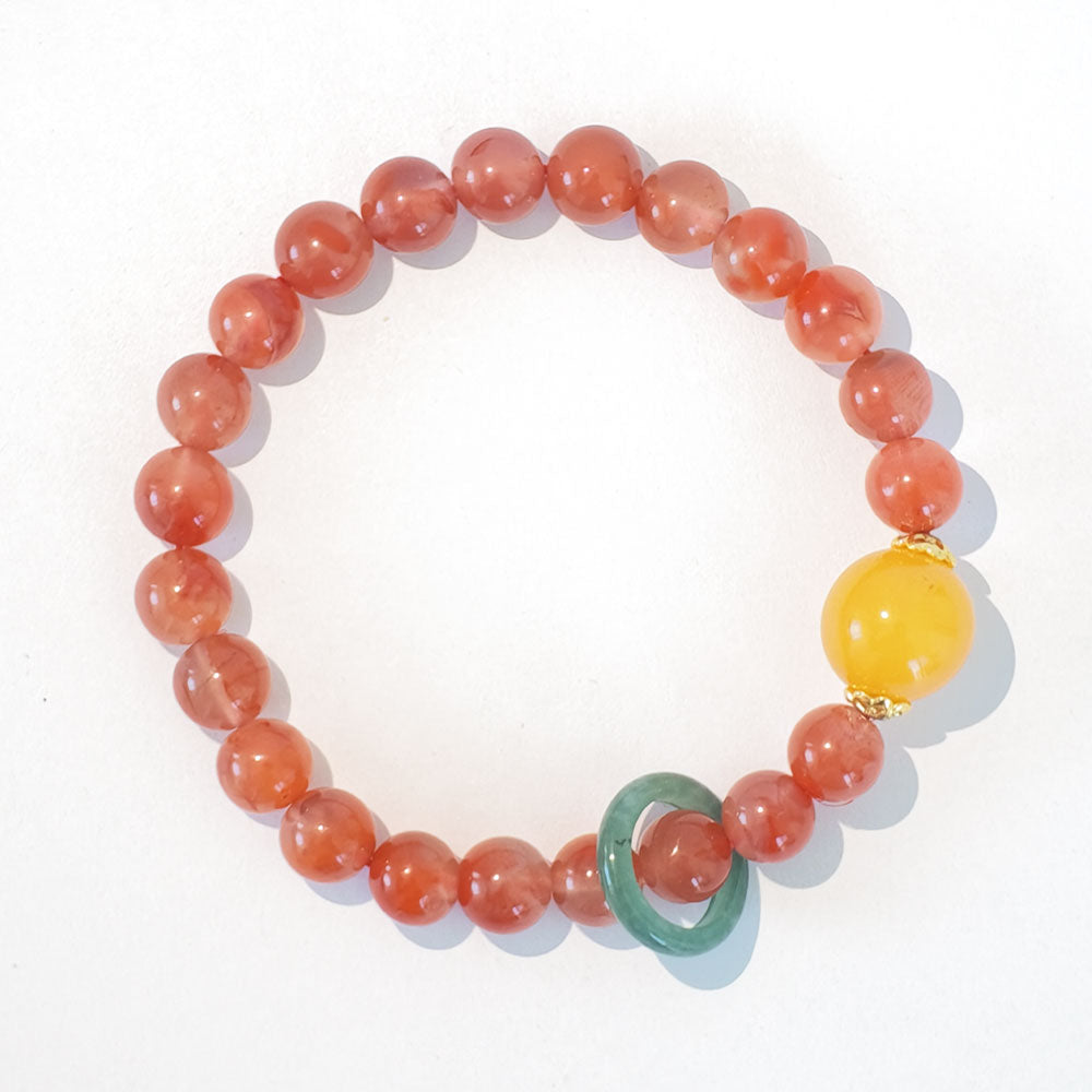 Natural Nanhong Agate, Amber & Hetian Jade Bracelet | Good Fortune & Protection | Inspired by Eastern Wisdom