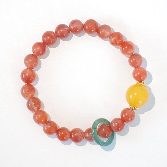 Natural Nanhong Agate, Amber & Hetian Jade Bracelet | Good Fortune & Protection | Inspired by Eastern Wisdom